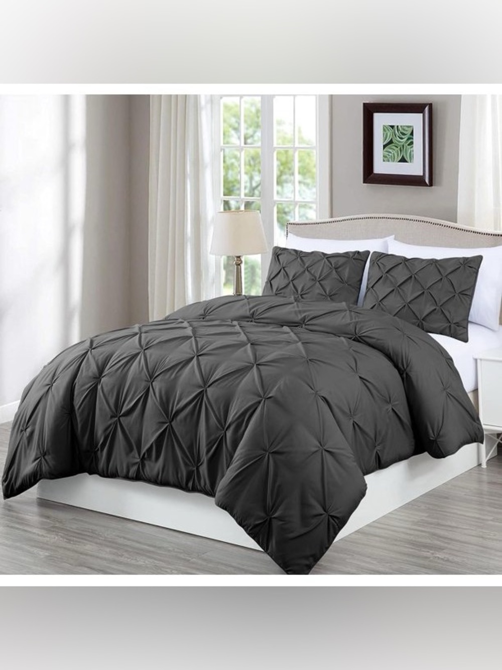 Luxury Pintuck queen duvet 3 piece Set - Gray